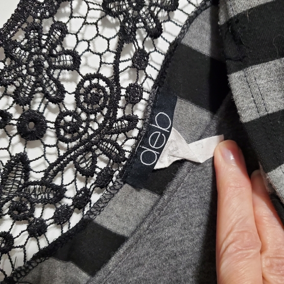 Deb Black & Gray Striped Cardigan with Lace Trim size 2XL - Picture 7 of 11
